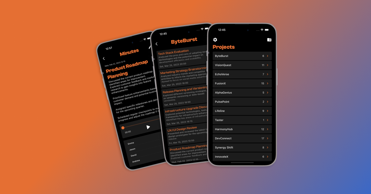 Minutes — Take charge of your meetings with our intuitive note-taking app. Seamlessly jot down ideas, action items, and follow-ups for a more productive collaboration experience.