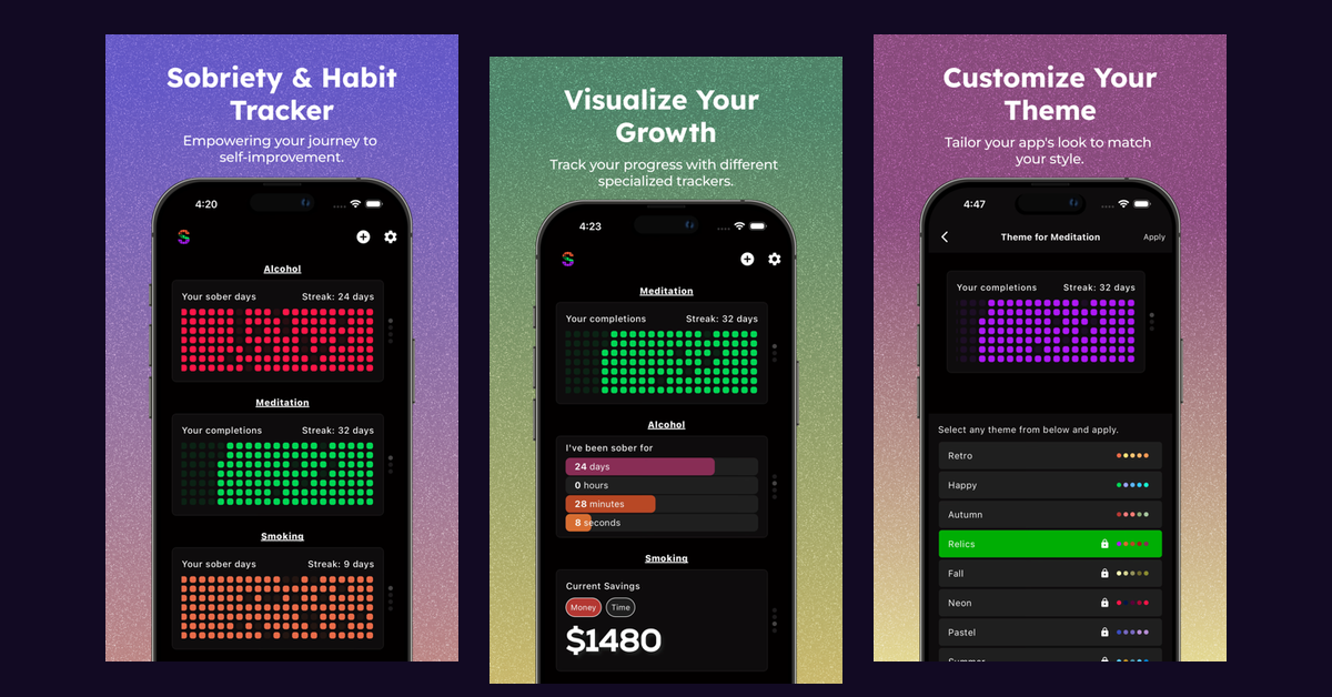Sober — A sobriety and habit tracking app that helps you quit bad habits and build better ones — with streaks, milestone celebrations, and progress reports to keep you accountable.